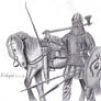 Viking with heavy armor and horse