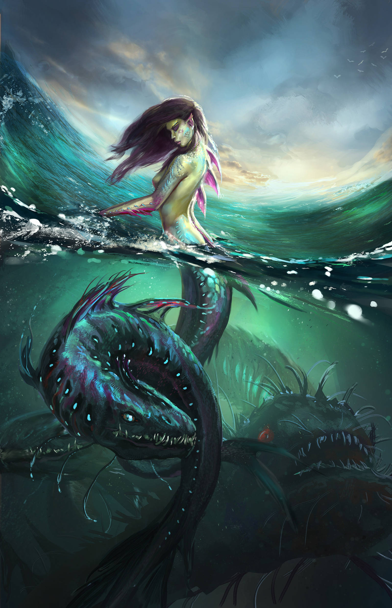 Little fish big fish swimming in the water by Tsabo6