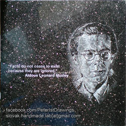 Aldous Huxley portrait etched on granite tile