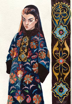 Ornamental watercolor girl