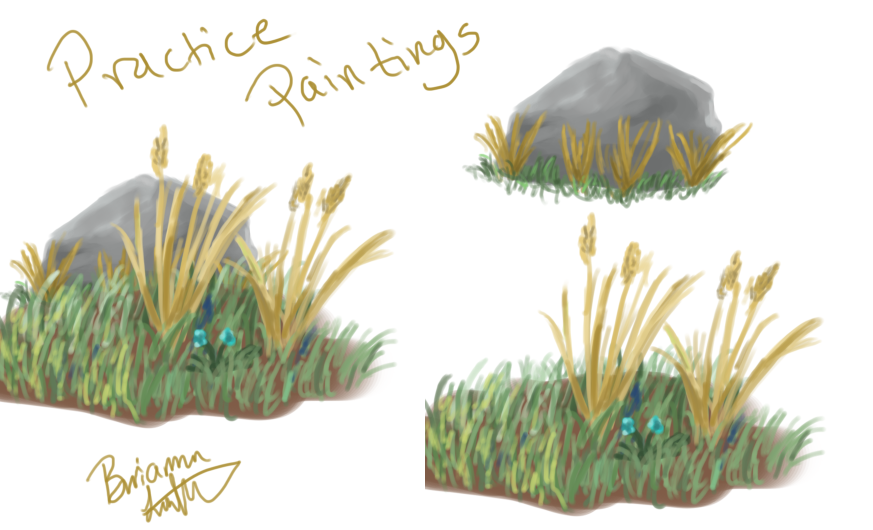 Practice paintings grass and rock