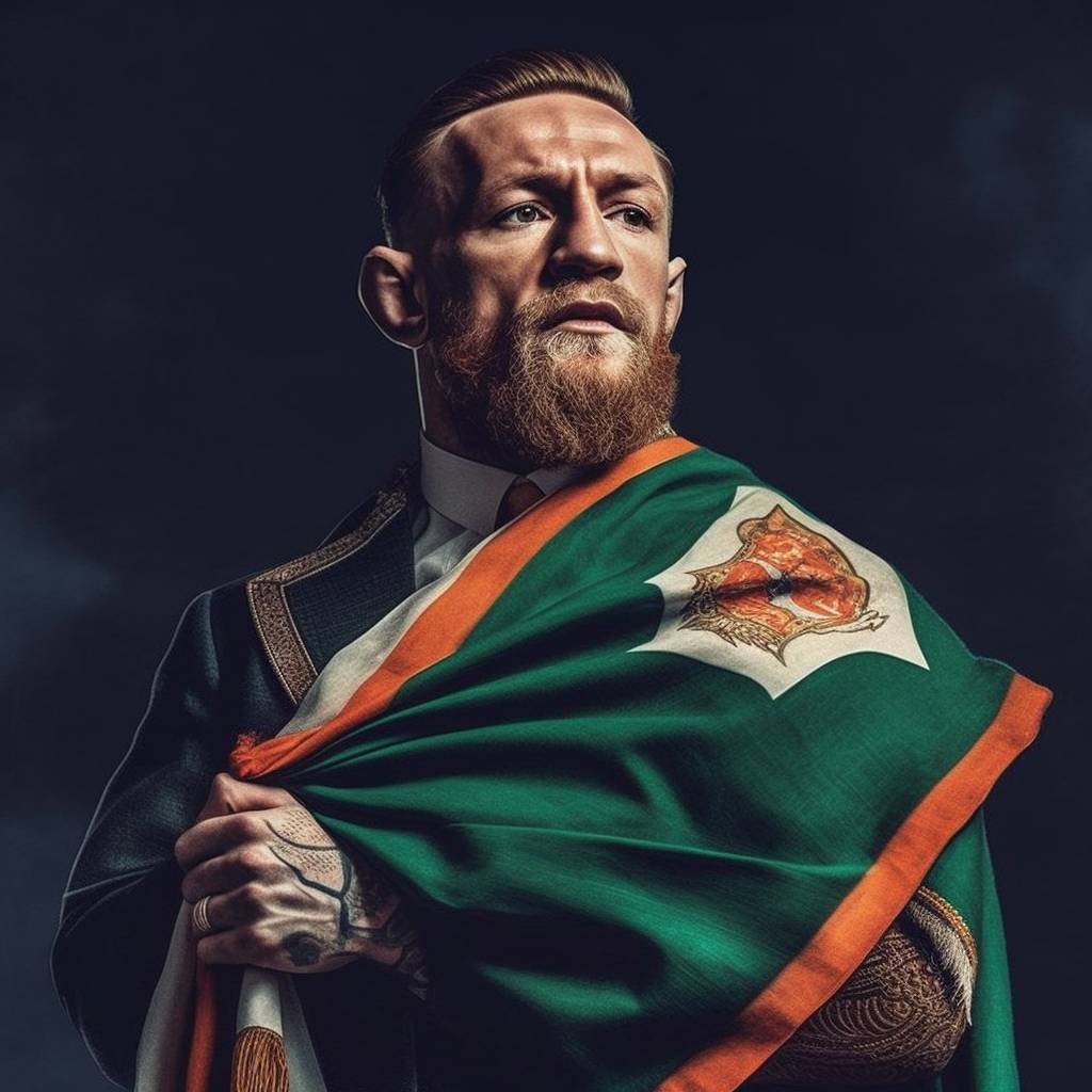 Conor McGregor draped in an Irish colored flag by TyrannyArt on DeviantArt