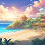 DreamUp A.I.: Sunset Beach and Hut.
