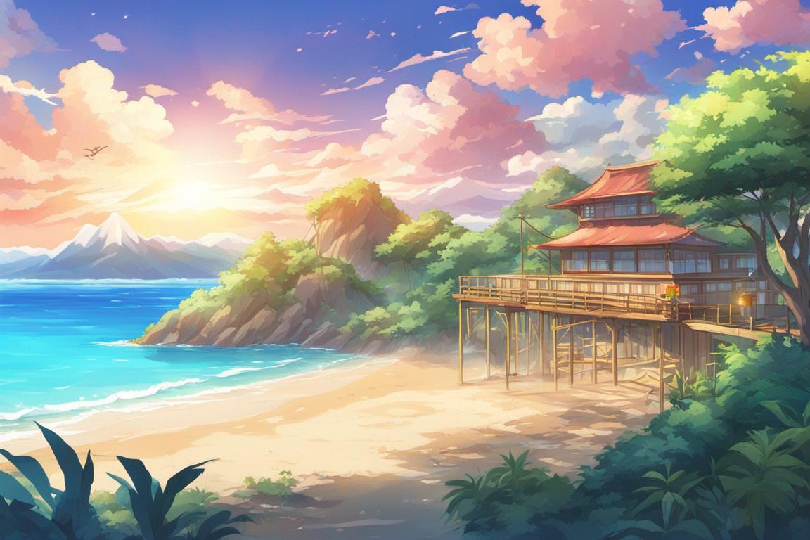DreamUp A.I.: Sunset Beach and Hut.