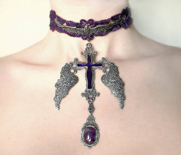 Amethyst Winged Cross Choker