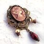 Red Cameo Brass Brooch