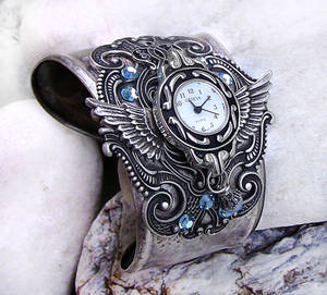 Steampunk Watch -Silver+Aqua 3