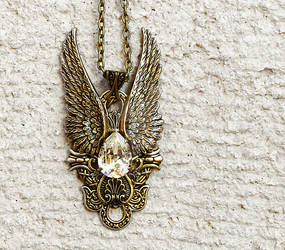 Dark Angel Pendant in Gold and Crystal