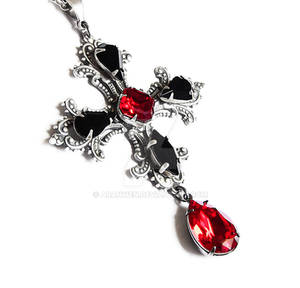 Red Gothic Cross Necklace