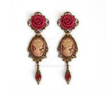 Red rose and cameo earrings
