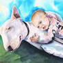 Bull Terrier with Baby