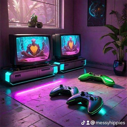 Gaming chair in colourful neon game club by Coolarts223 on DeviantArt