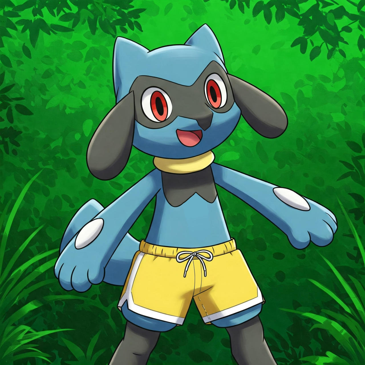 Riolu with his yellow swim trunks - Gemini Ai by diimaster322 on DeviantArt