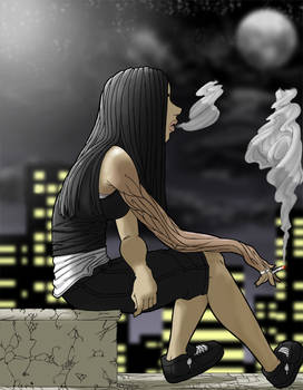 Smoking Girl in City