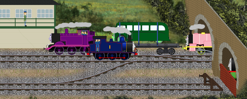 Henry watches other engines passing by