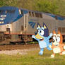 Bluey and Bingo seeing the Amtrak Genesis