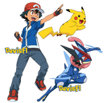 Ash (XY), Pikachu y Greninja Ash (01) by DavisF1