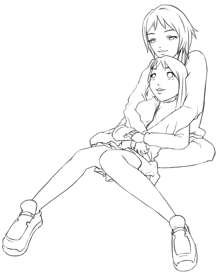 Rai and Rachel Line Art