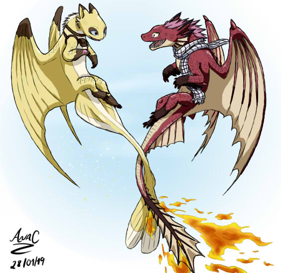 Lucy and Full Dragon Form Natsu by coidragon on DeviantArt