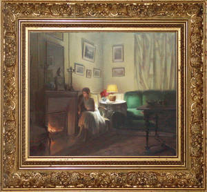 woman near the fireplace