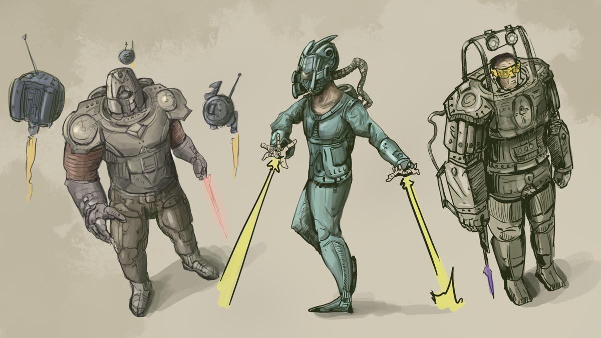 Sci-fi character concepts in color