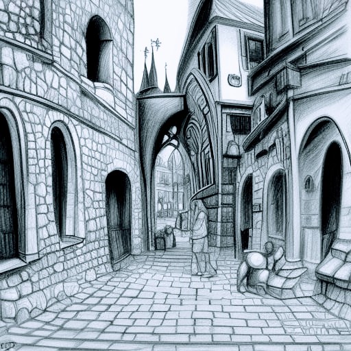 medieval marketplace drawing