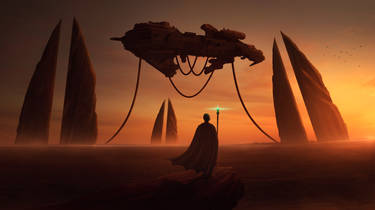 Epic Fantasy Sci Fi Ship in Desert