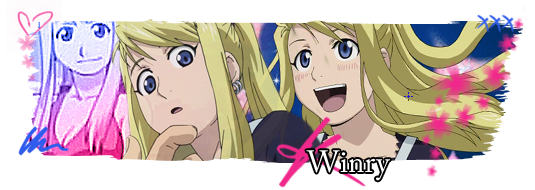 Winry Banner: Blue and Pink.