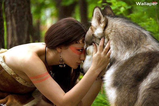 Photoshop, Woman and Wolf, Free Wallaper