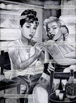 A and M Audrey Hepburn tattooing Marilyn Monroe