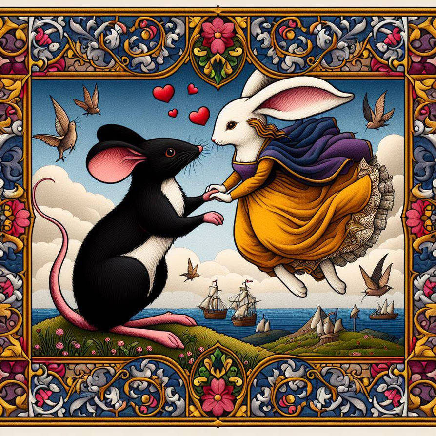 Medieval decorative style mouse Rabbit love #2 by riverainruby on ...