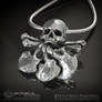 Skull Crossbones Flower Pendant in Silver