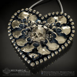 Skull Heart Memento Mori Pendant in Brass