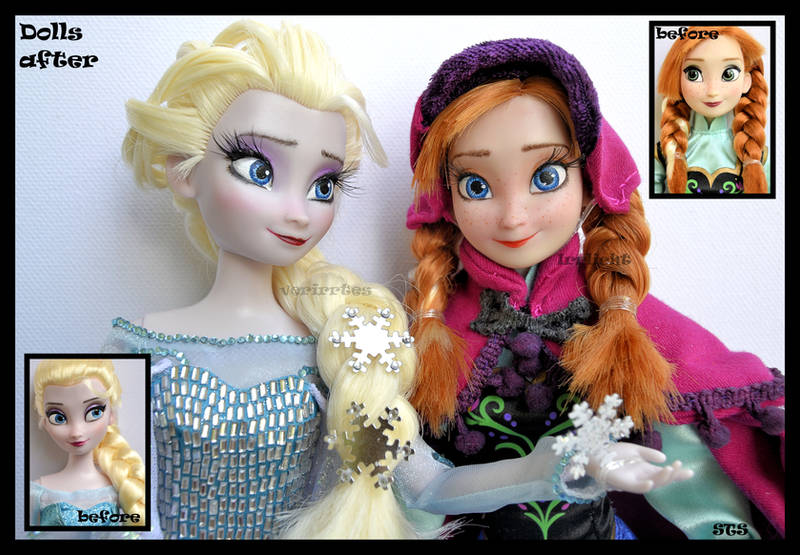 ooak snow queen elsa and snow gear anna dolls. by verirrtesIrrlicht