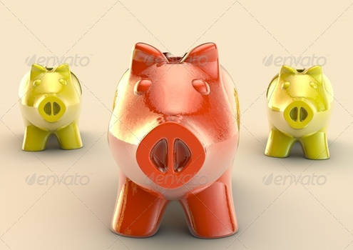 Red piggybank on a group