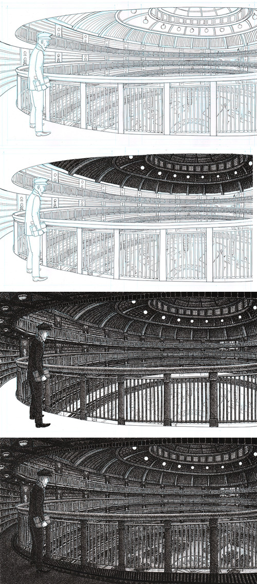 Charlie Rizzo in the library - inking