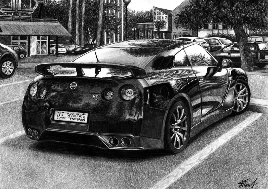 Graphite Car Drawin Nissan GT-R graphite pencil drawing A3 by TimTimermann on DeviantArt