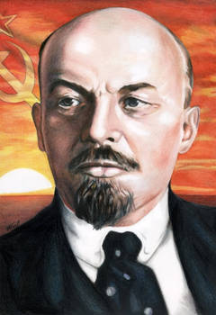 Vladimir Lenin portrait colored pencil drawing A3