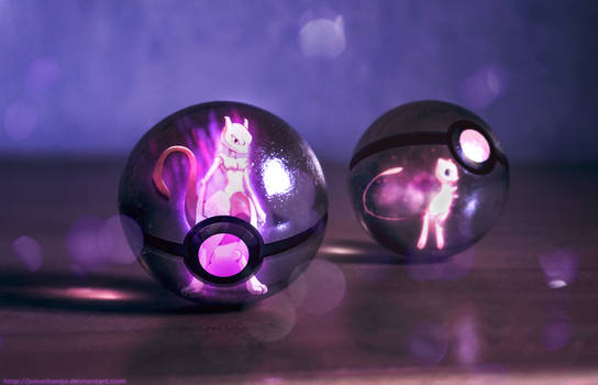 Mew and Mewtwo into pokeballs