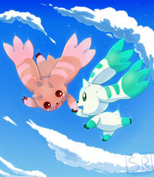 Lopmon and Terriermon in the sky