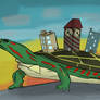 Titan tortoise on the walk