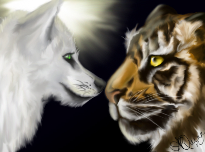 Wolfie and tiger portrait