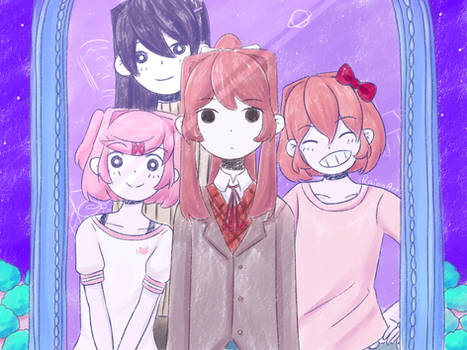 Your friends smile warmly behind you(DDLC x OMORI)