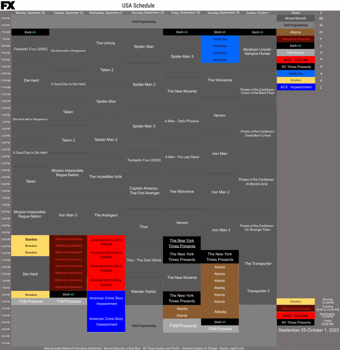 Program Lineup Full Deviantart FX Schedule of Sep 25-Oct 1, 2023 by Chris-Toons2009 on DeviantArt