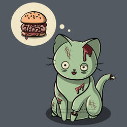 Zombie Cat Can Has Brain Burger? Shirt Design