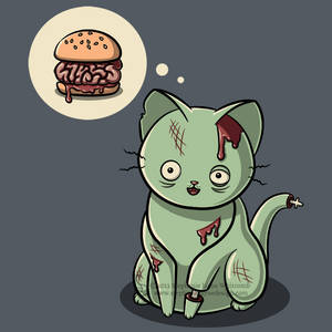 Zombie Cat Can Has Brain Burger? Shirt Design by SingapuraStudio