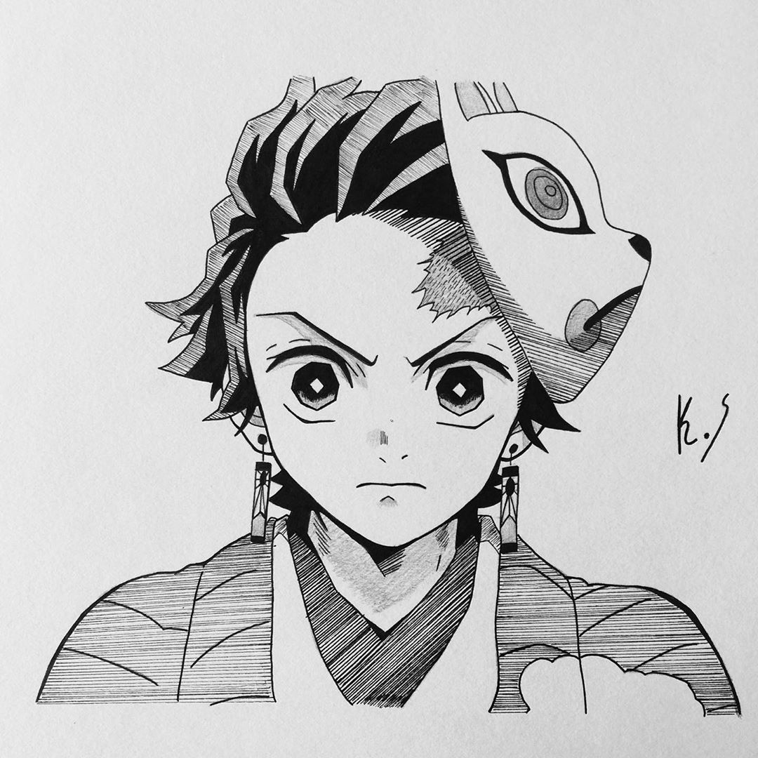 kamado tanjirou and tsuyuri kanao (kimetsu no yaiba) drawn by runa_rainfall