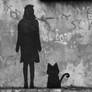 black cat and girl