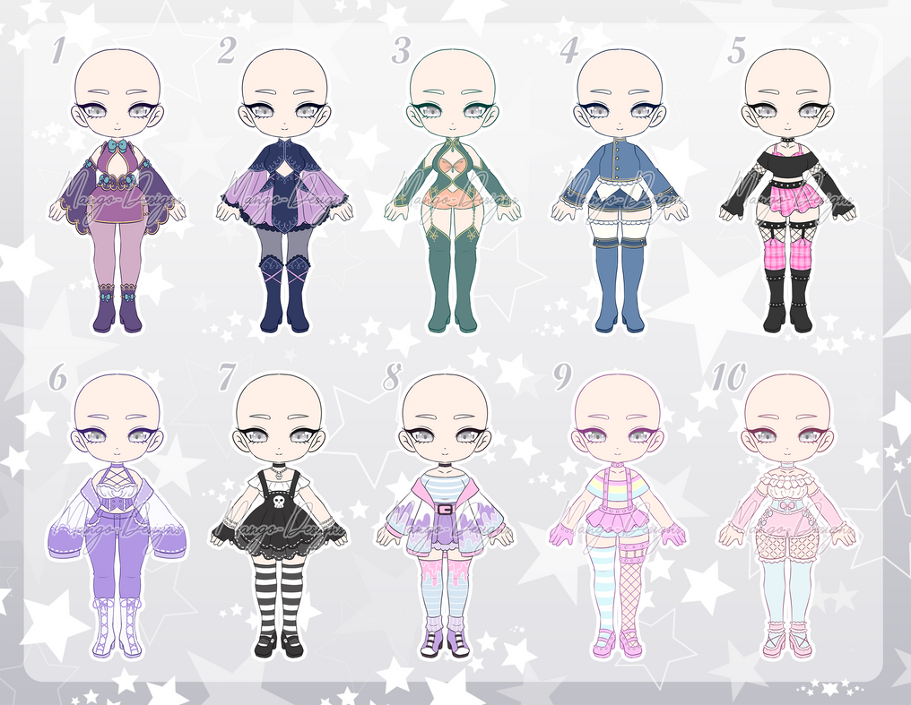 Chibi Outfit Adoptable Batch 08 - Open by mango-designs on DeviantArt