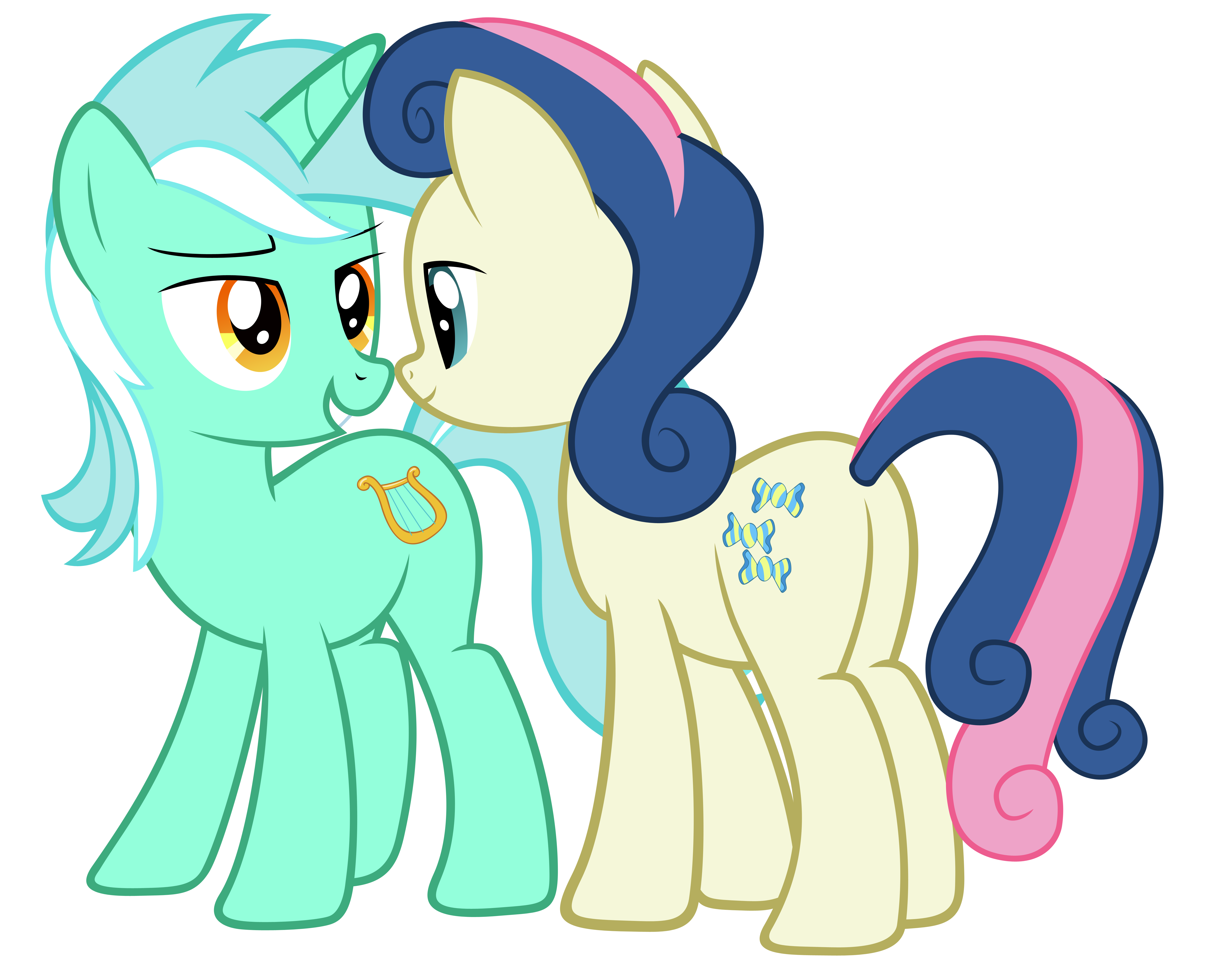 Lyra and Bon Bon looking at each other (sockless)